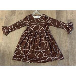 New Boutique Girl’s Size 7/8 Brown & White Patterned Bell Sleeve Casual Dress